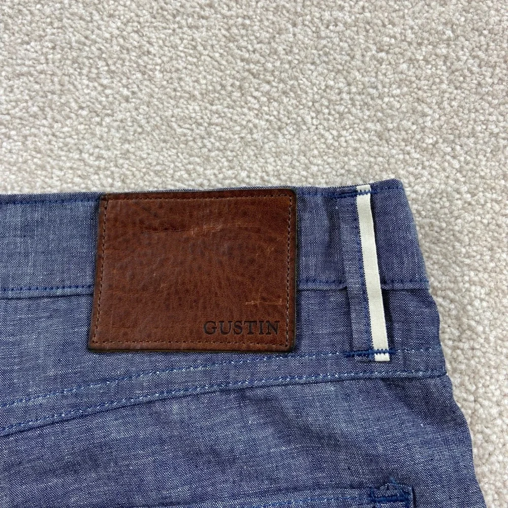 Gustin Pants Mens 36 Blue Slim Fit California Sewn Chambray Cotton Trousers